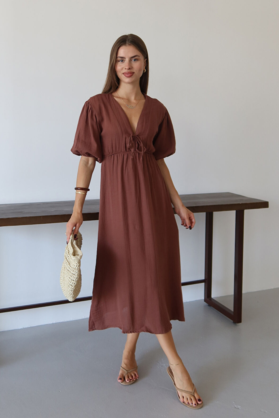 Balenbi Kadın Basic Önden Bağlamalı Müslin Elbise 1105