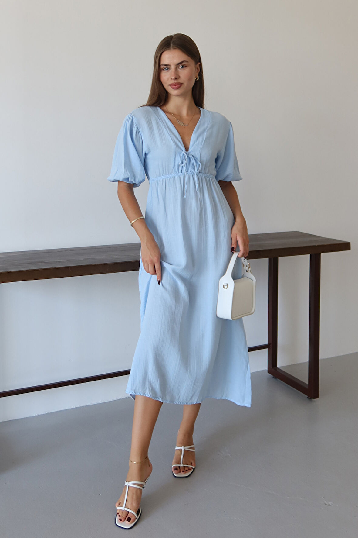 Balenbi Kadın Basic Önden Bağlamalı Müslin Elbise 1105