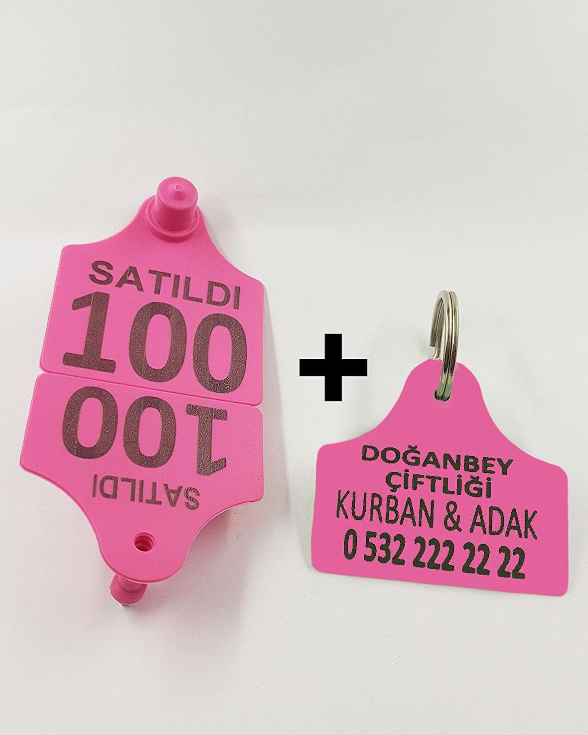 Büyükbaş Kurban Küpesi ve Anahtarlık Pembe 1-100 Arası
