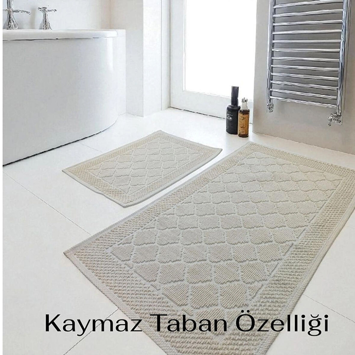 Banyo Pamuk Paspas Seti, Kaymaz Taban, Şık Ve Dayanıklı 60x100 / 60x50 Ölçülerinde