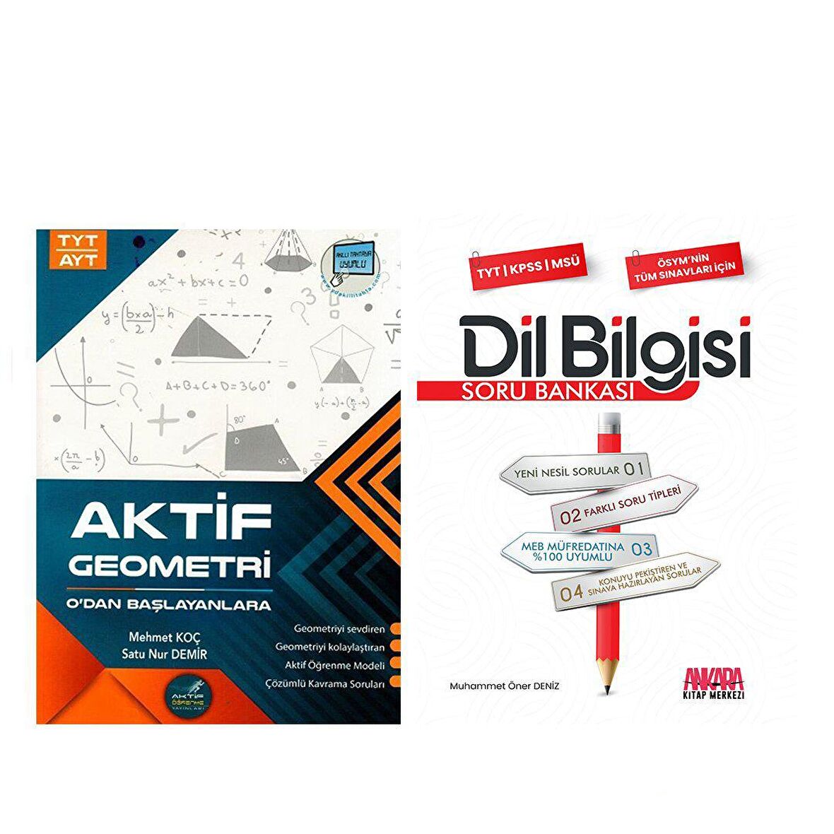 Aktif Öğrenme TYT AYT Geometri 0 dan Başlayanlara ve AKM Dil Bilgisi Soru Bankası Seti 2 Kitap
