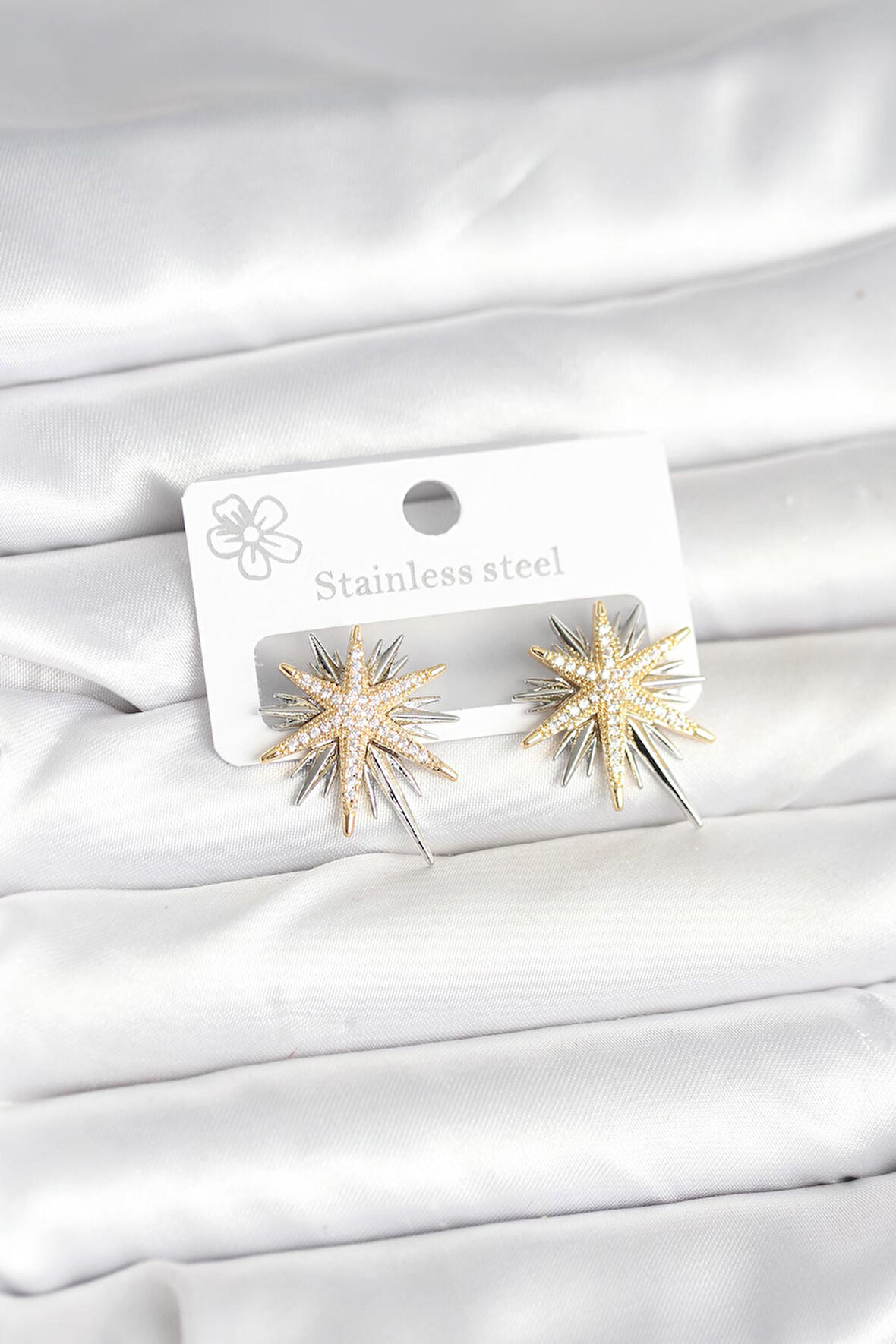 Pirinç Gümüş Renk Kutup Yıldızı Kadın Küpe