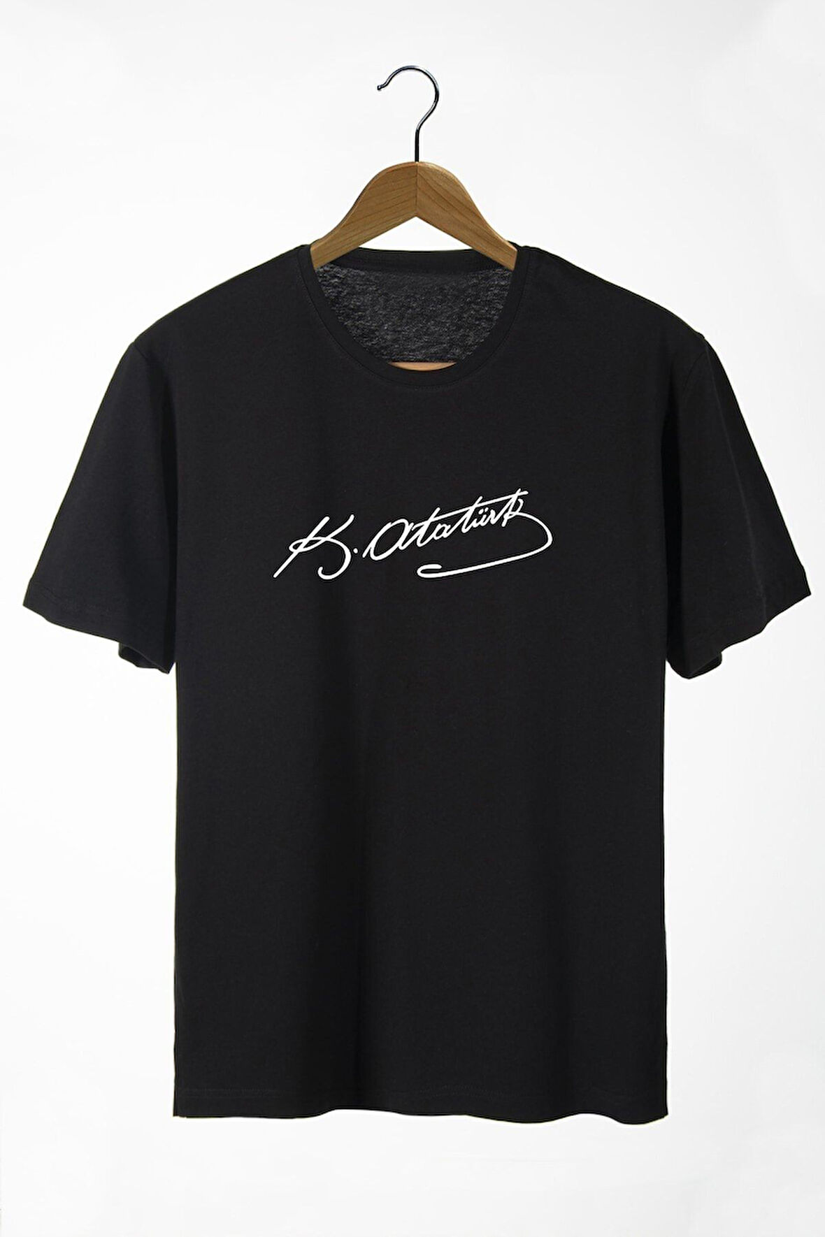 Azurco Oversize Önü Atatürk Imzası Baskılı Deep Black T-shirt