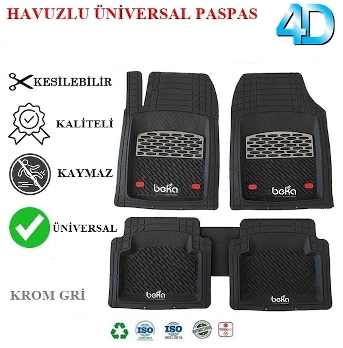 Ford Kuga 2014 4D Havuzlu Universal Paspas Krom Gri