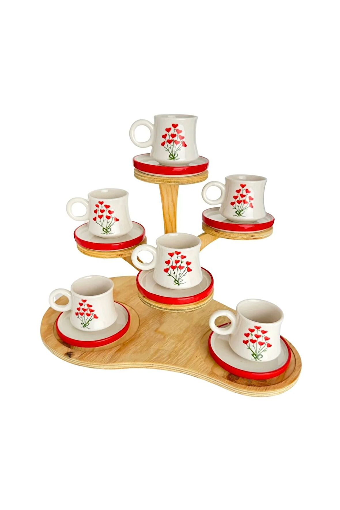 6’lı Takım Kalp Buketi,  El Yapımı kazan Seramik Kahve Fincanı, Kahve Fincanı, Hand made