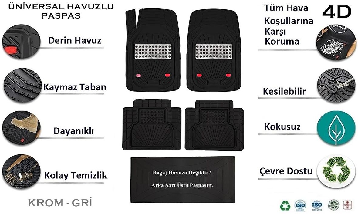 Subaru Forester 2020 4D Havuzlu Yeni Nesil Universal Paspas Krom Gri