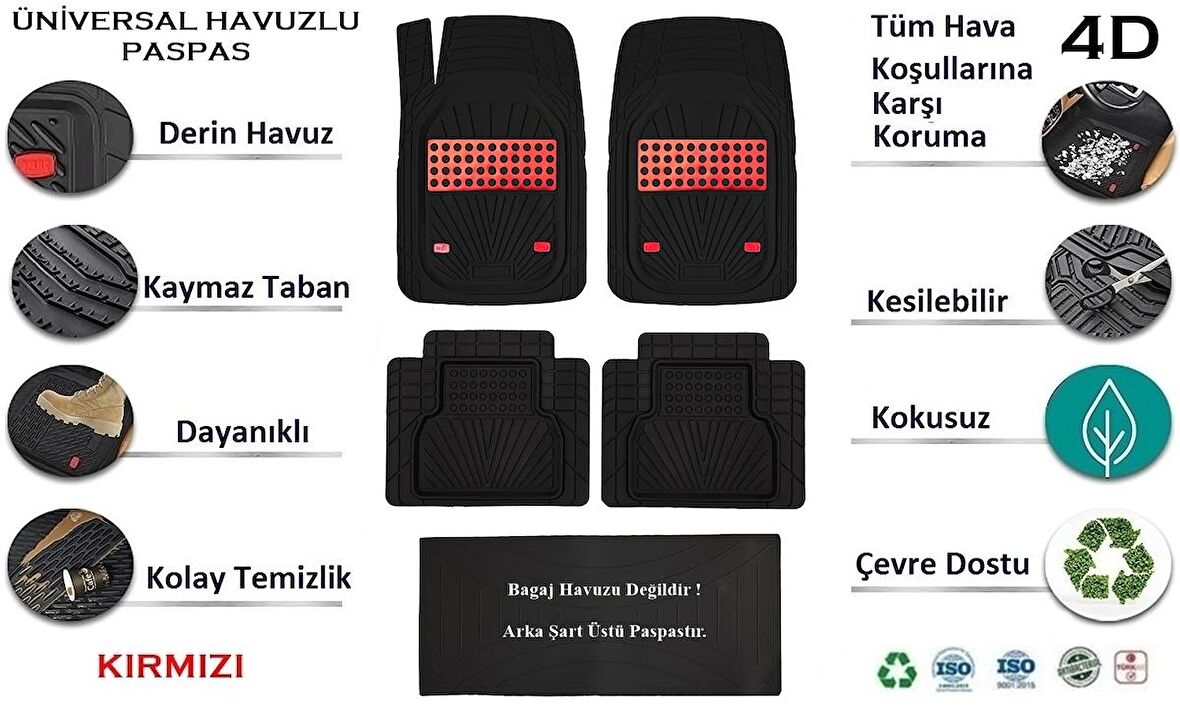 Mercedes Citan 2018 4D Havuzlu Yeni Nesil Universal Paspas Kırmızı