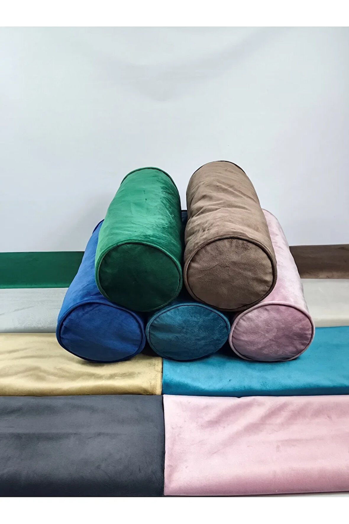 Kadife Silindir Yastık Fermuarlı Bolster Yoga Yastık Kılıfı Mavi 20x50