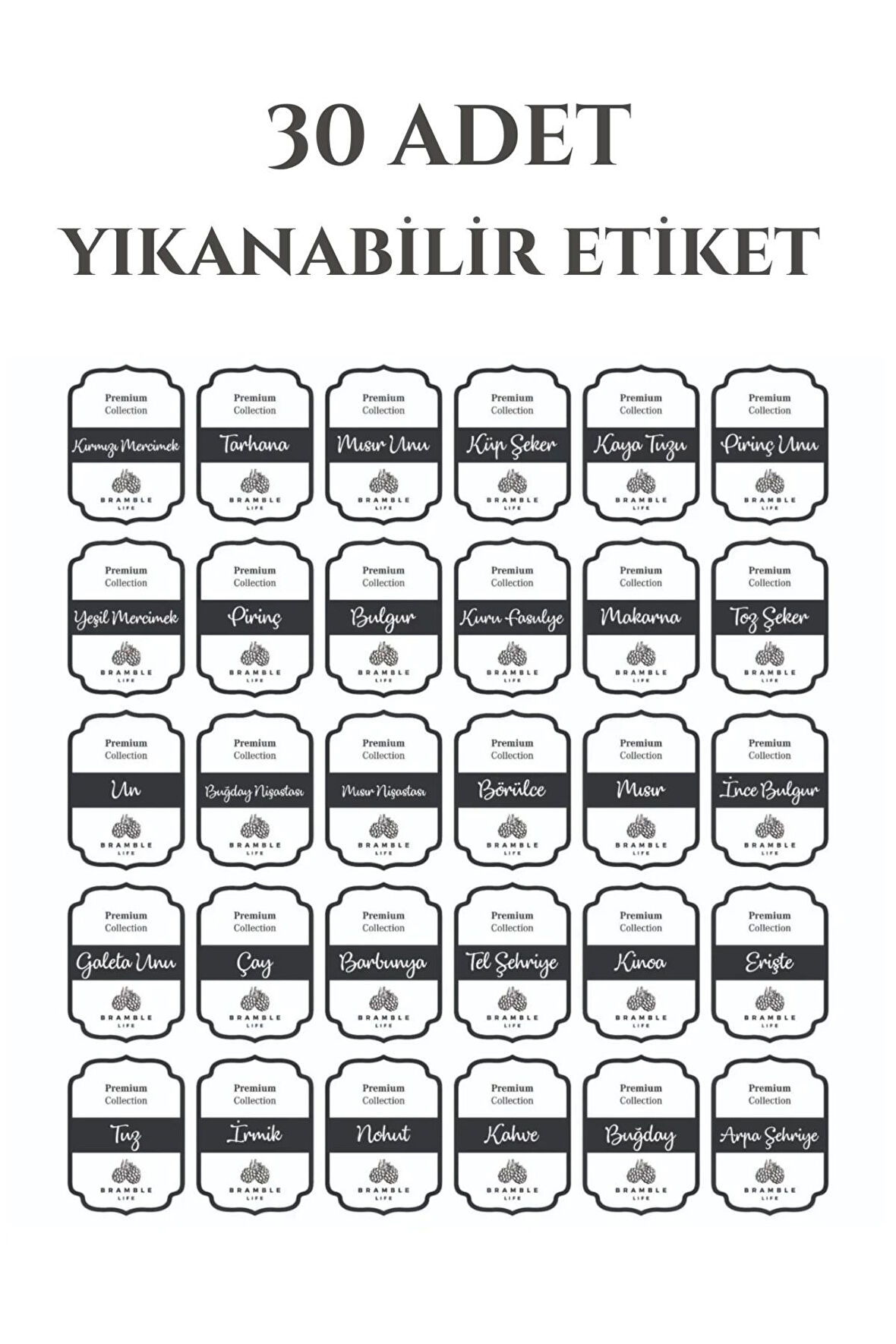 30 Adet Suya Dayanıklı Yıkanabilir Saklama Kabı Baharat Bakliyat Etiketi