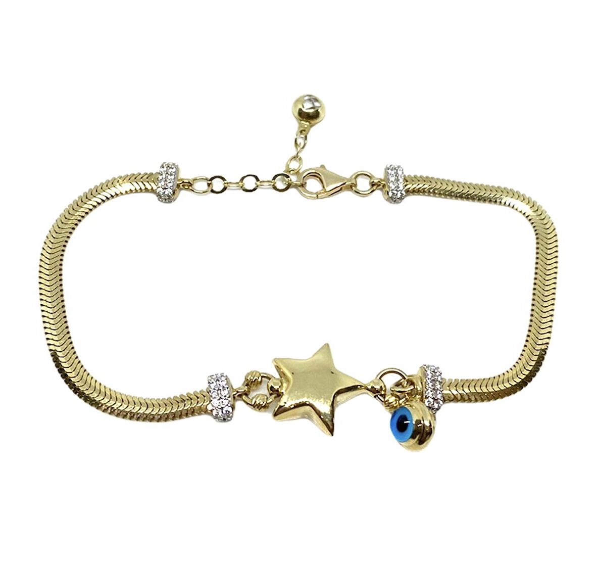 Gözlü Yıldız Balık Sırtı Altın Bileklik 14 Ayar