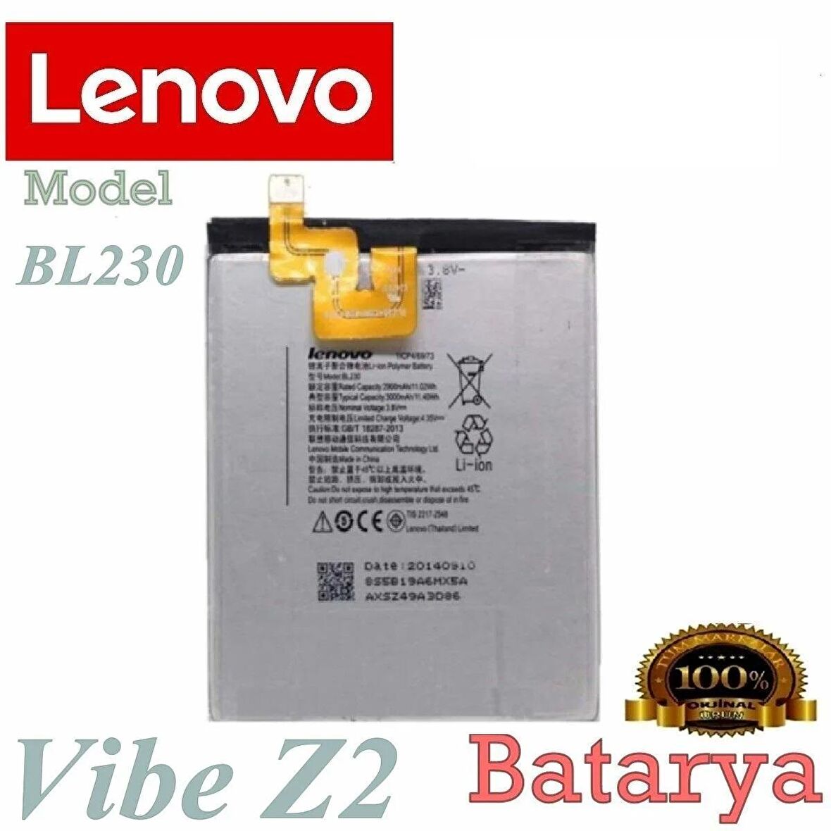 Lenovo Vibe Z2 Batarya Lenovo BL230 Uyumlu Yedek Batarya