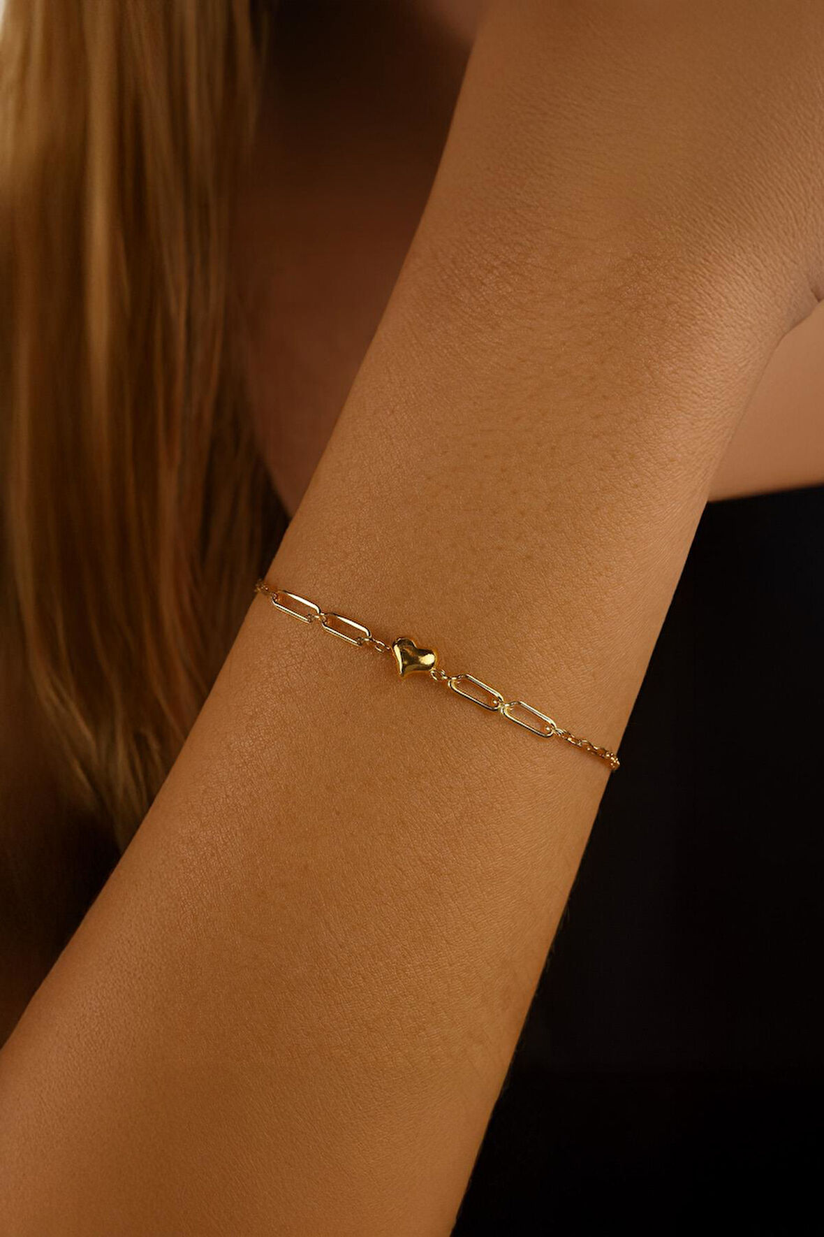 Altın Kalp Dochlu Ataç Bileklik 14 Ayar