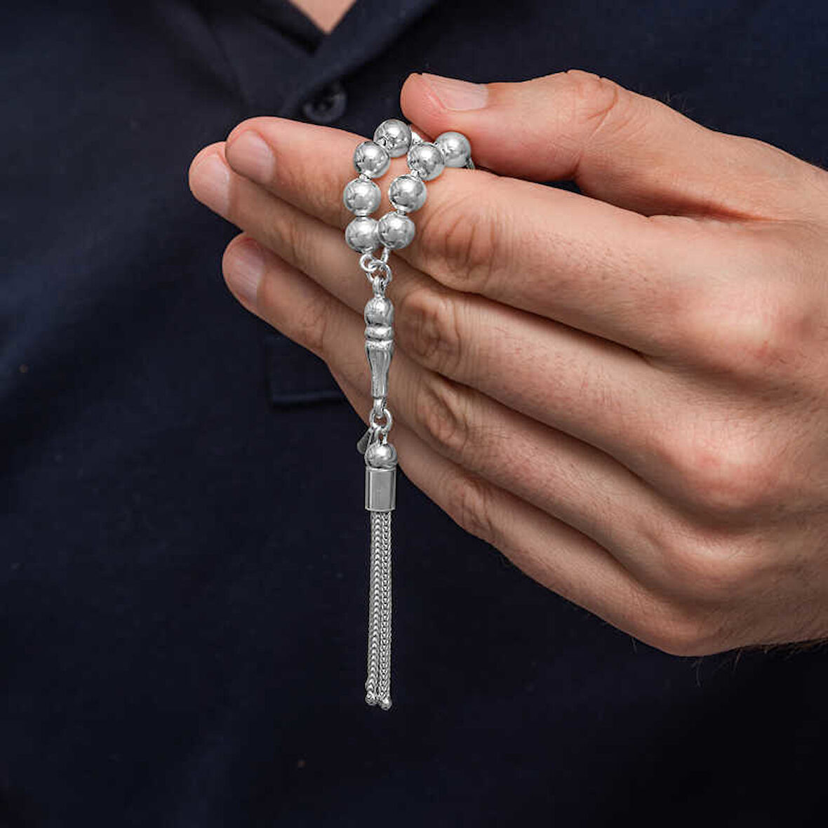 BlackCraft Gümüş Yuvarlak Erkek Tesbih (BC-58A443)