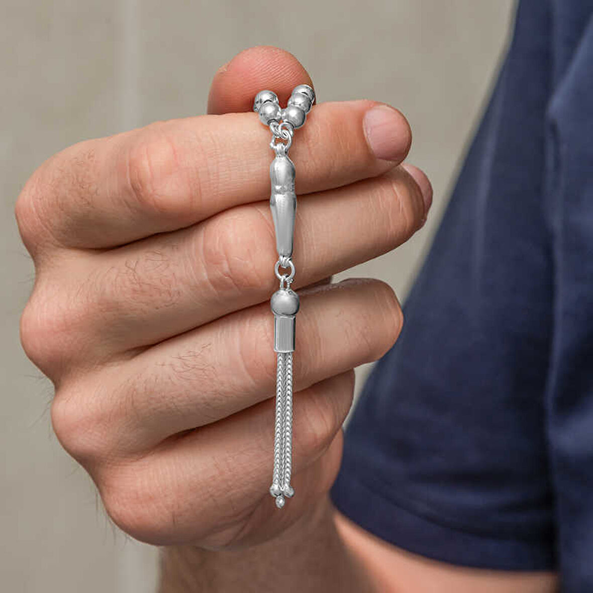 BlackCraft Gümüş Yuvarlak Küçük Boy Erkek Tesbih (BC-519913)