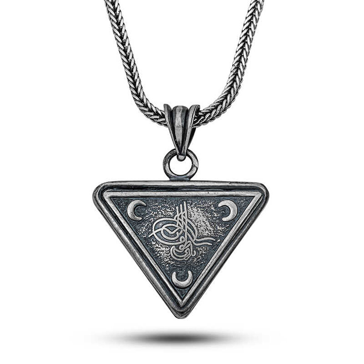 BlackCraft Gümüş Osmanlı Tuğrası Hilal Cevşen Kolye (BC-682E7C)