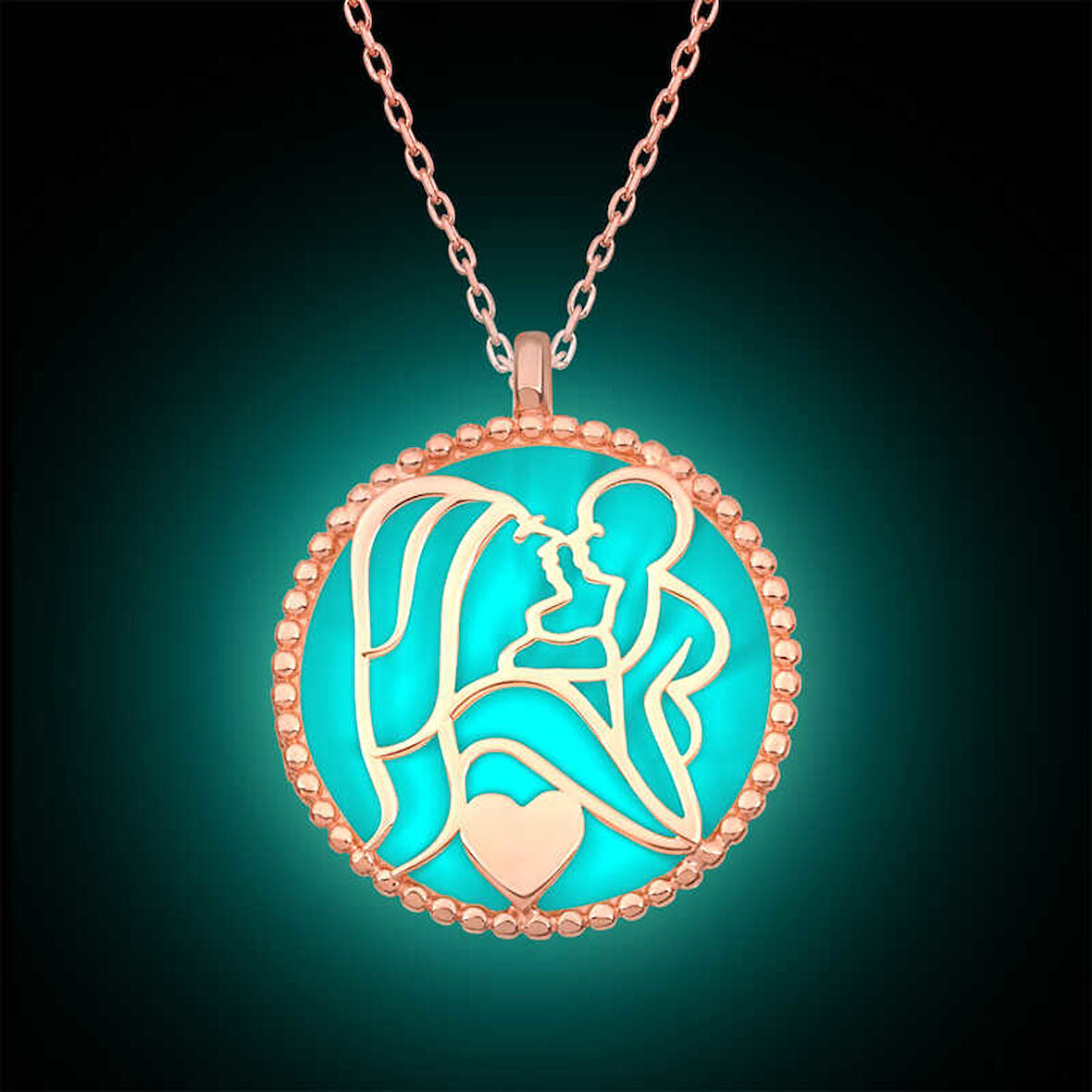 BlackCraft Gümüş Fosforlu Rose Anne Çocuk Sevgisi Kadın Kolye (BC-67AD09)