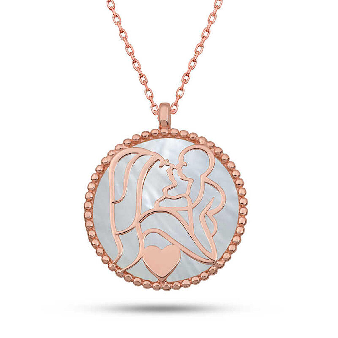 BlackCraft Gümüş Rose Sedef Taşlı Anne Çocuk Sevgisi Kolye (BC-892618)