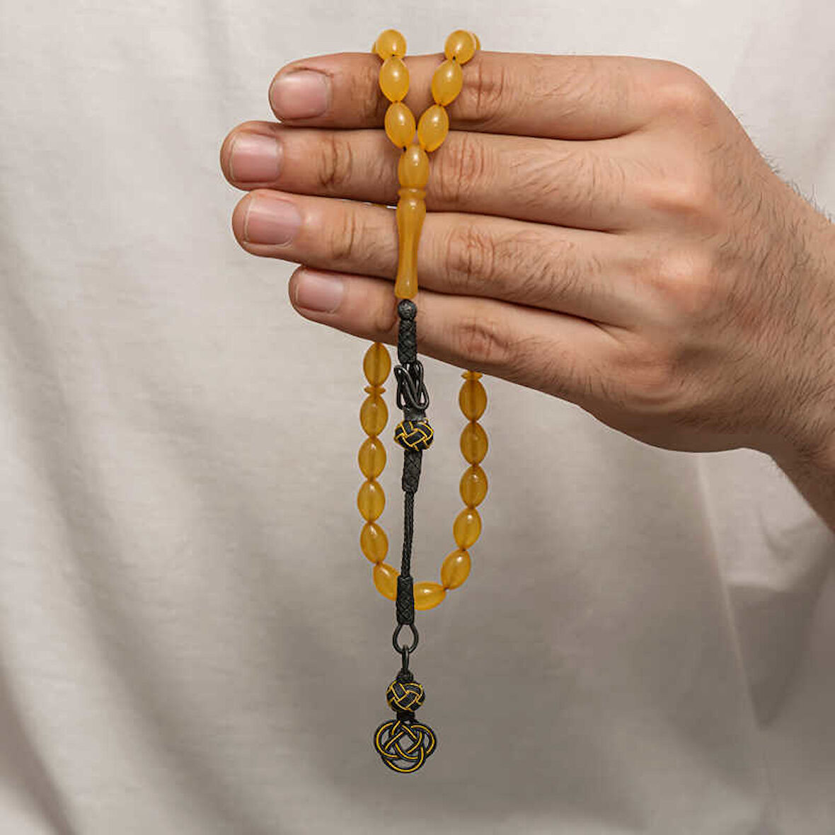 BlackCraft Gümüş Kazaz Püsküllü Sıkma Kehribar Tesbih (BC-E401FC)