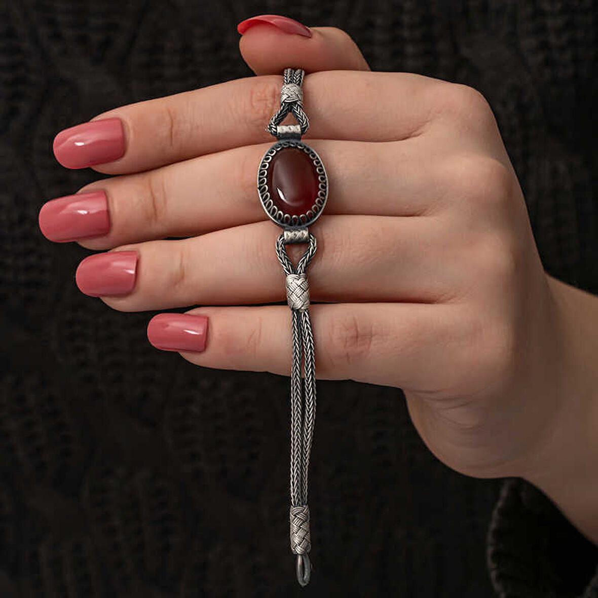 BlackCraft Gümüş Akik Taşlı Kazaziye Bileklik (BC-685B90)