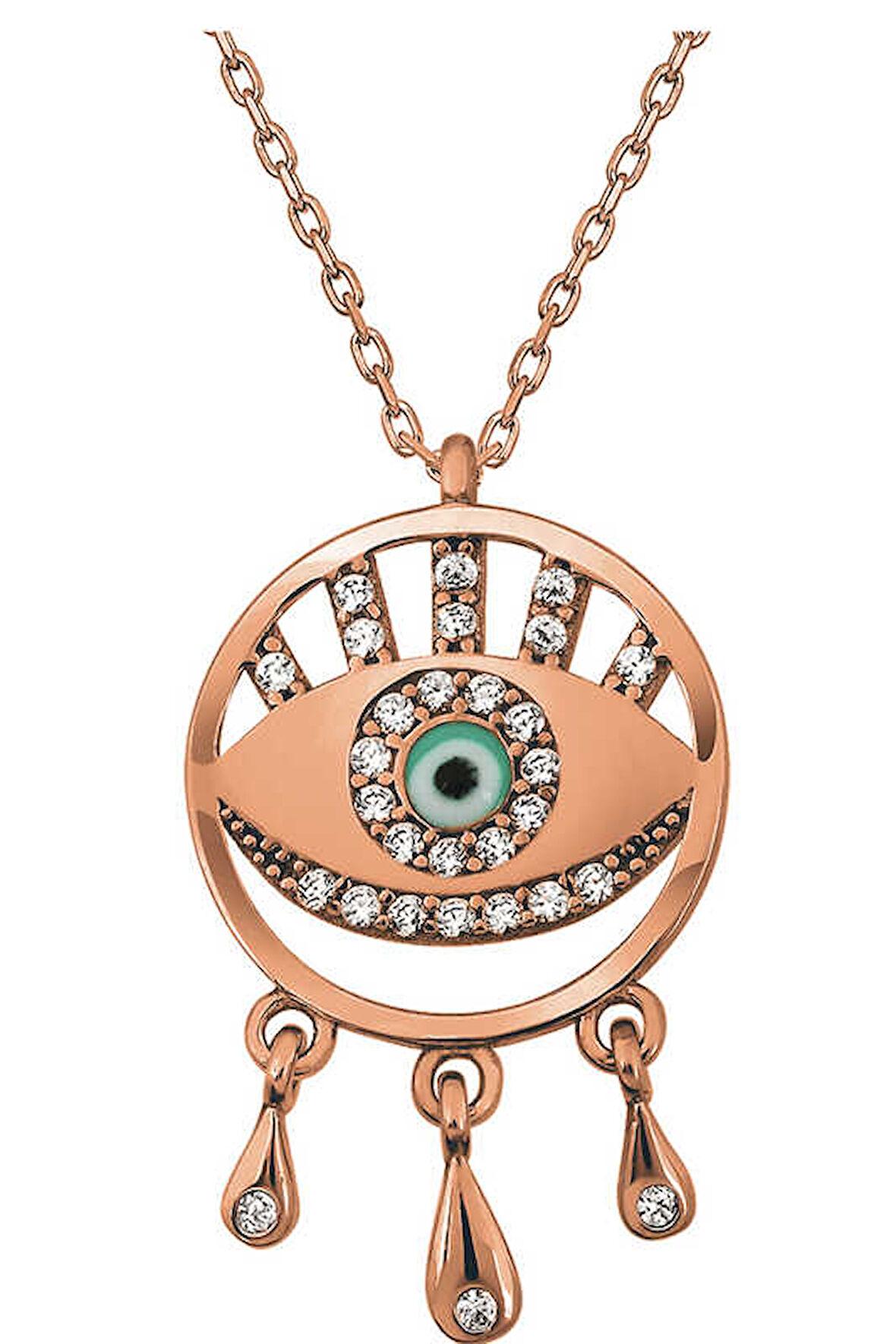 BlackCraft 925 Ayar Gümüş Rose Nazarlı Göz Kadın Kolye (BC-4B2761)
