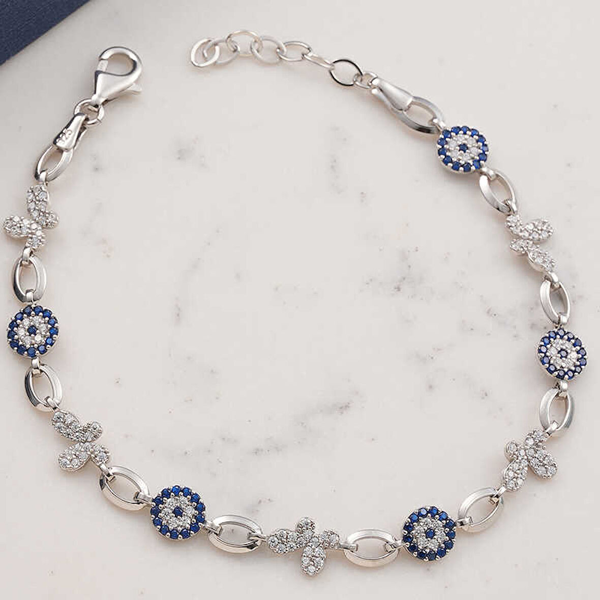 BlackCraft 925 Ayar Gümüş Kelebek Nazar Kadın Bileklik (BC-FCB021)