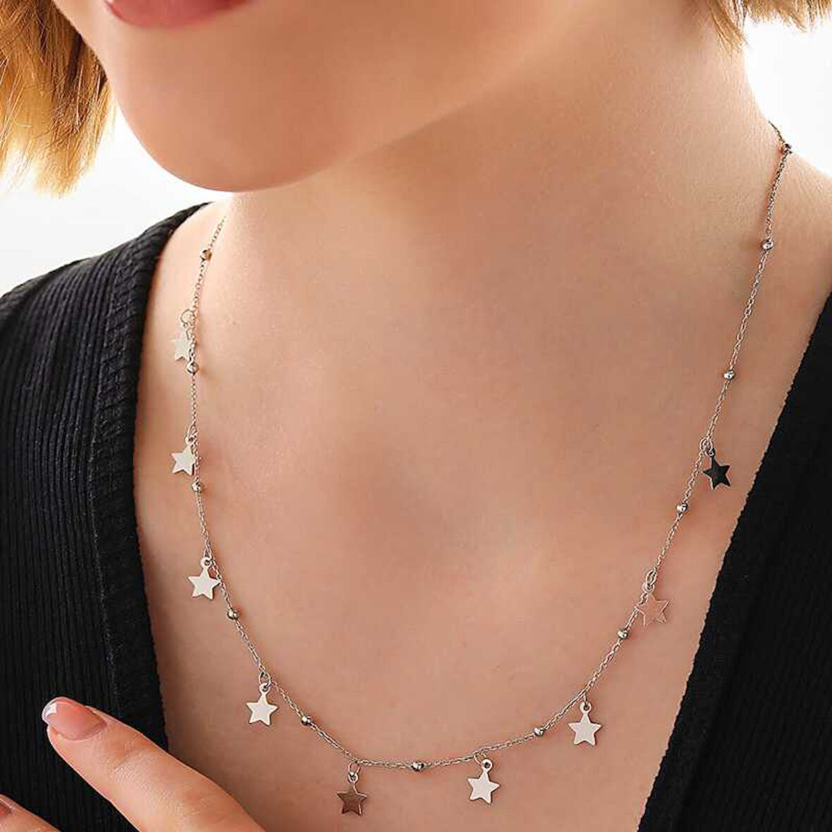 BlackCraft 925 Ayar Gümüş Yıldızlı Dorika Kadın Gümüş Kolye (BC-DD5E7D)