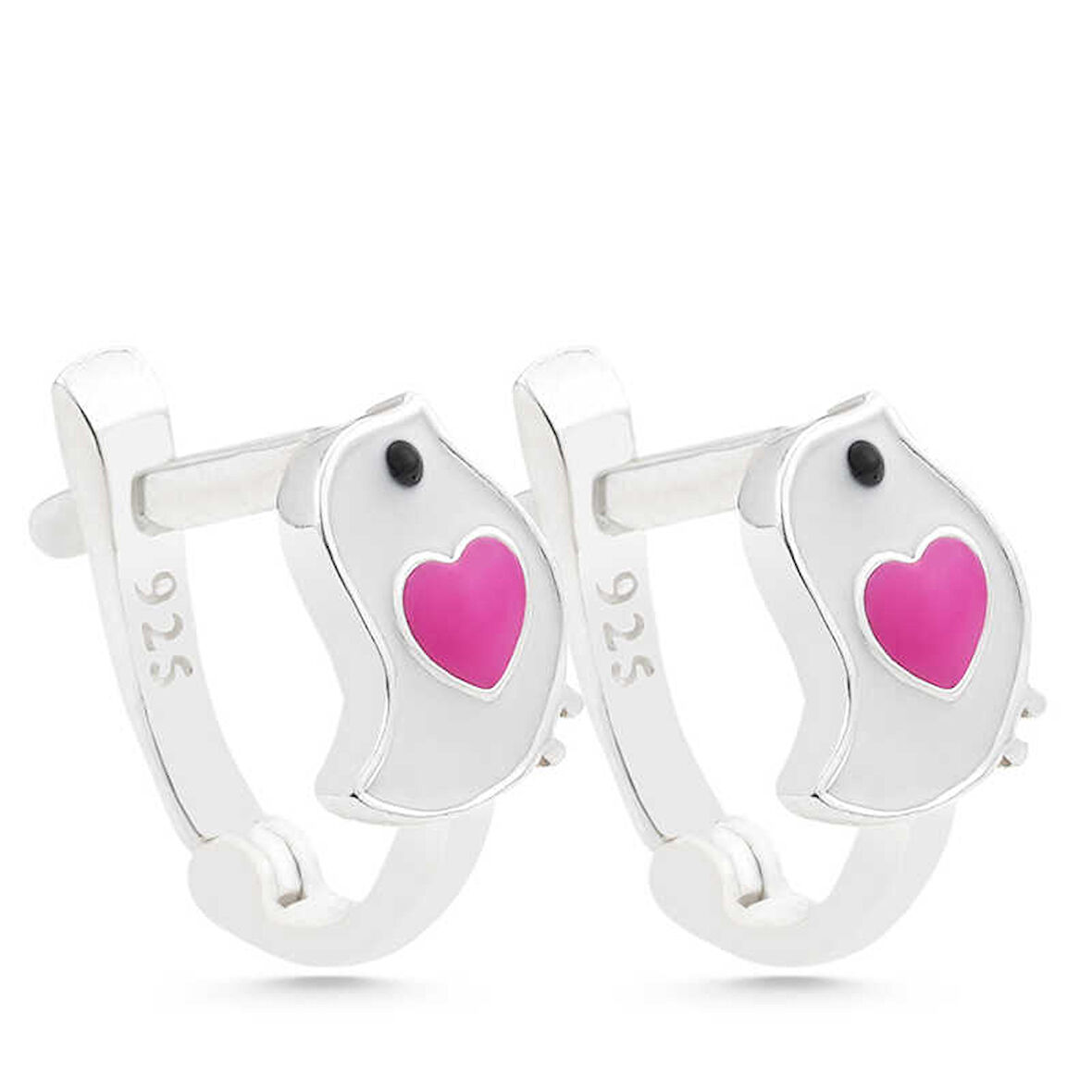 BlackCraft Gümüş Kalpli Kuş Çocuk Küpesi (BC-BC5A95)