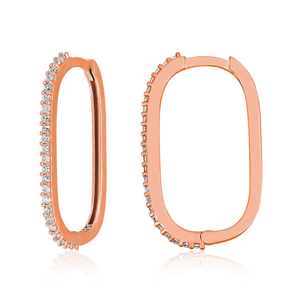 BlackCraft Gümüş Rose Zirkon Taşlı Halka Kadın Küpe (BC-03C488)