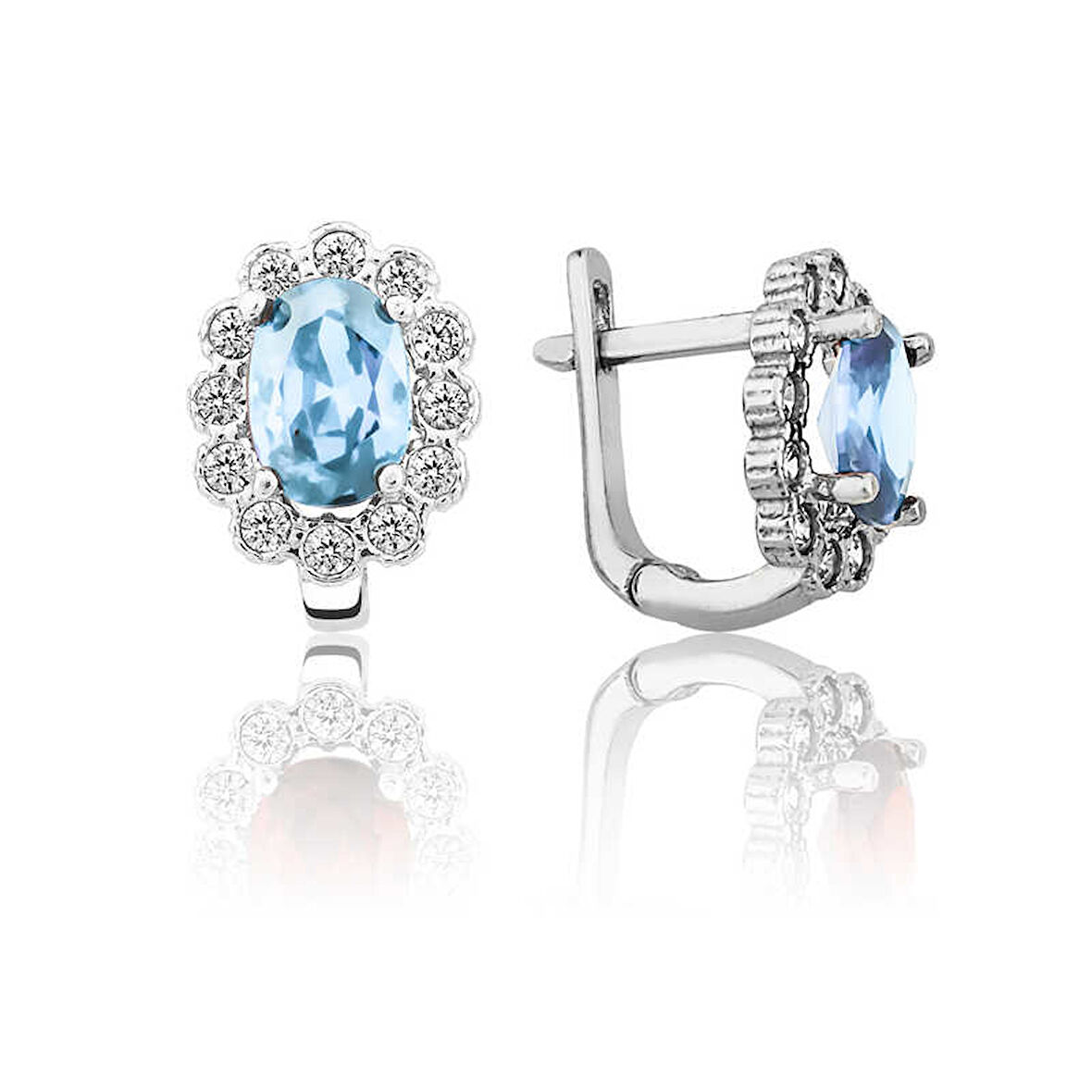 BlackCraft Gümüş Turkuaz Çiçek Desenli J Kadın Küpe (BC-1C9F9E)