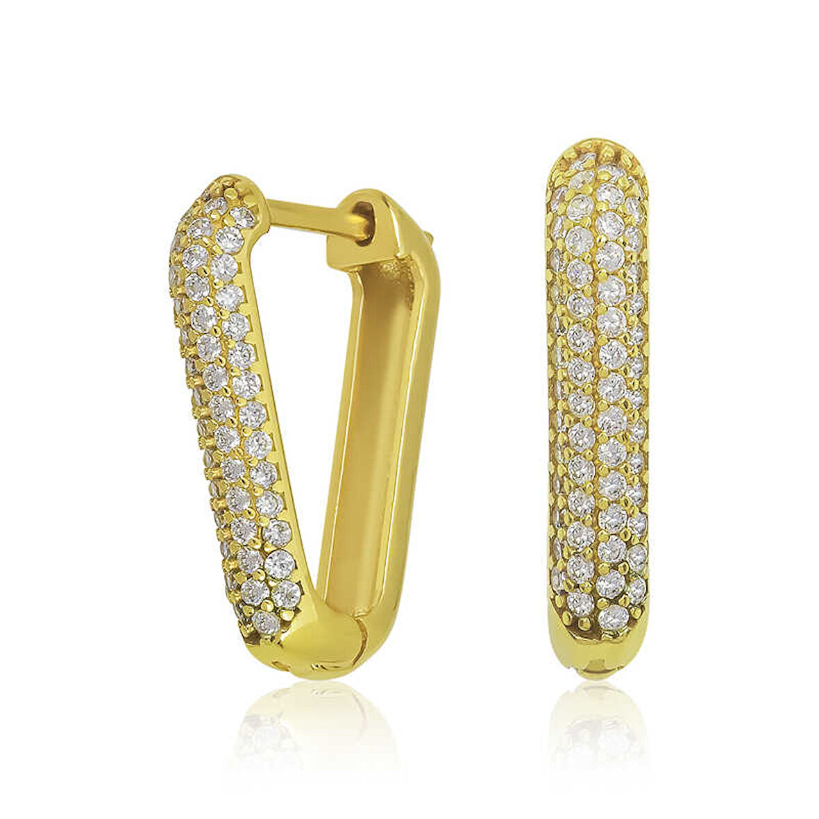 BlackCraft Gümüş Gold Beyaz Taşlı Üçgen Küpe (BC-E66FC5)