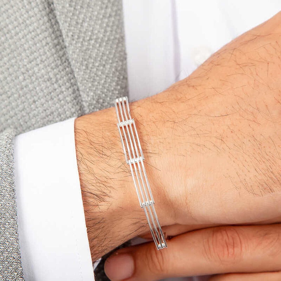 BlackCraft ​925 Ayar Gümüş Parçalı Erkek Bileklik (BC-01C3FB)