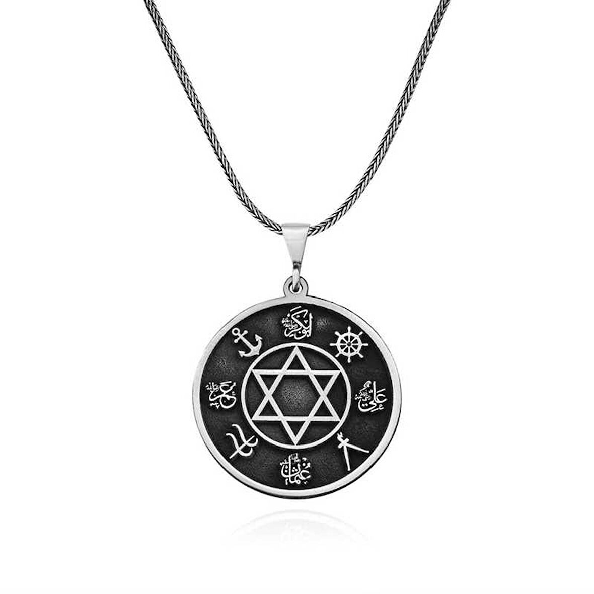 BlackCraft ​Gümüş Dört Halife İsimleri İşlemeli Kolye (BC-040EF1)