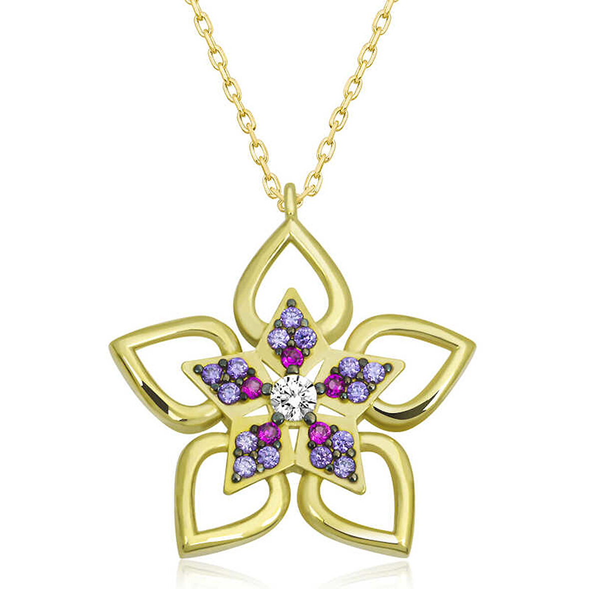 BlackCraft ​Gümüş Gold Çiçek Kadın Kolye (BC-E81B2E)