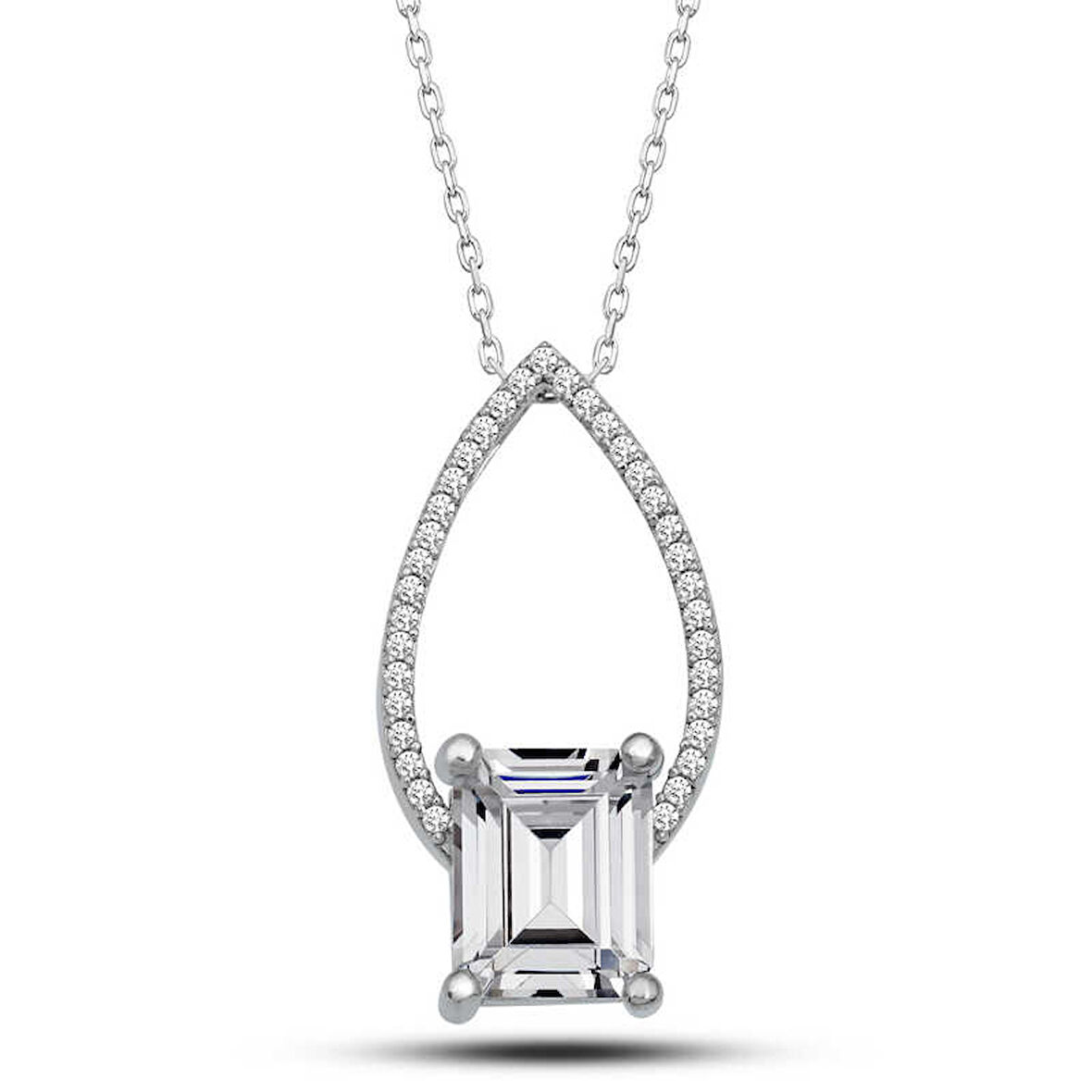 BlackCraft Gümüş Baget Taşlı Damla Kadın Kolye (BC-FA1156)