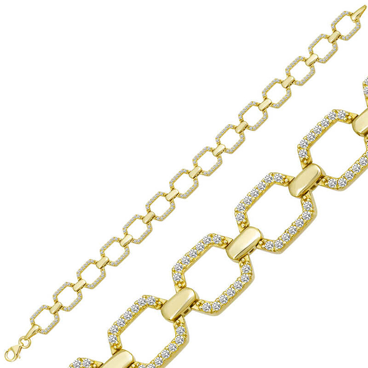 BlackCraft 925 Ayar Gümüş Gold Kare Taşlı Kadın Bileklik (BC-719F88)
