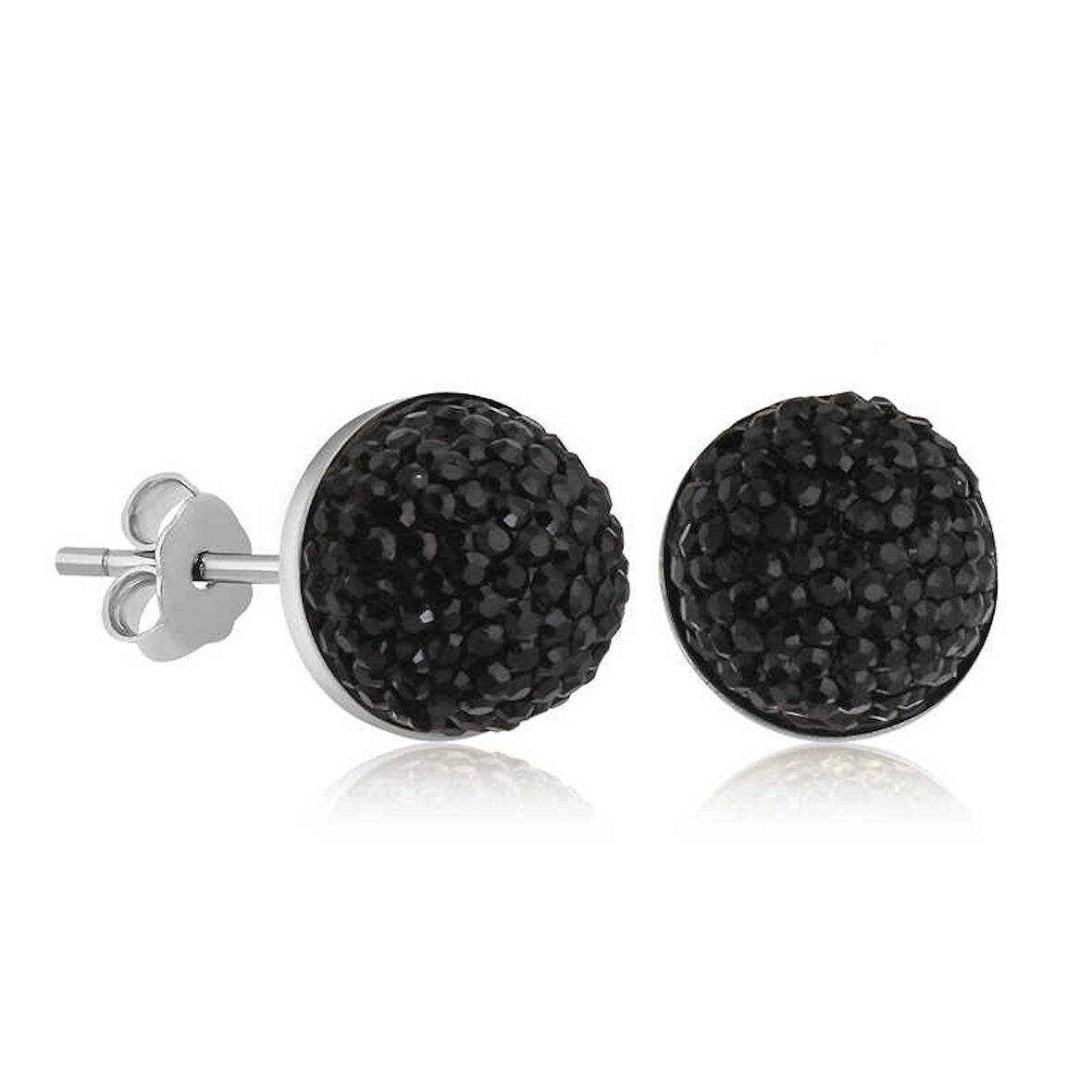 BlackCraft Gümüş Siyah Kristal Çivili Kadın Küpe (BC-D171BC)