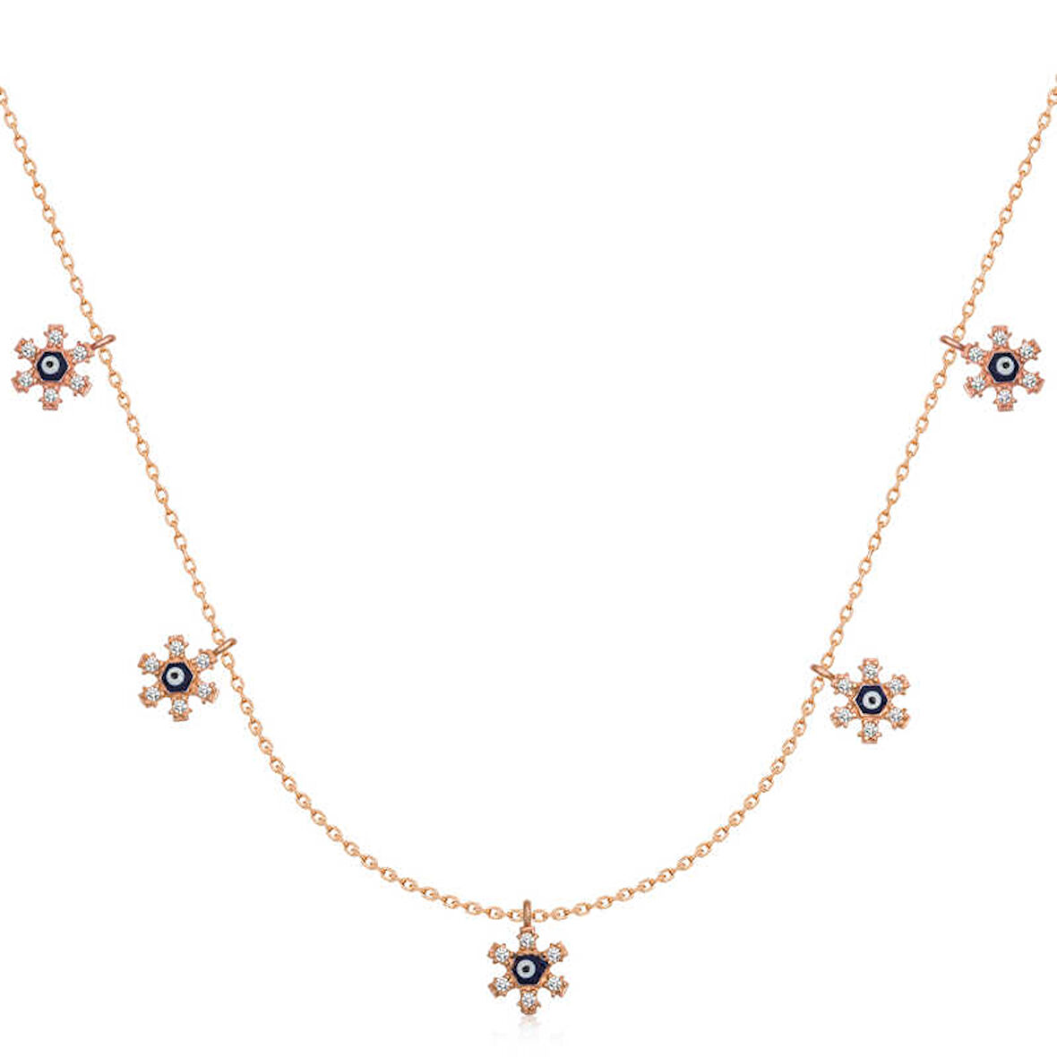 BlackCraft 925 Ayar Gümüş Çiçek Nazarlı Şans Kadın Gümüş Kolye (BC-E376A8)