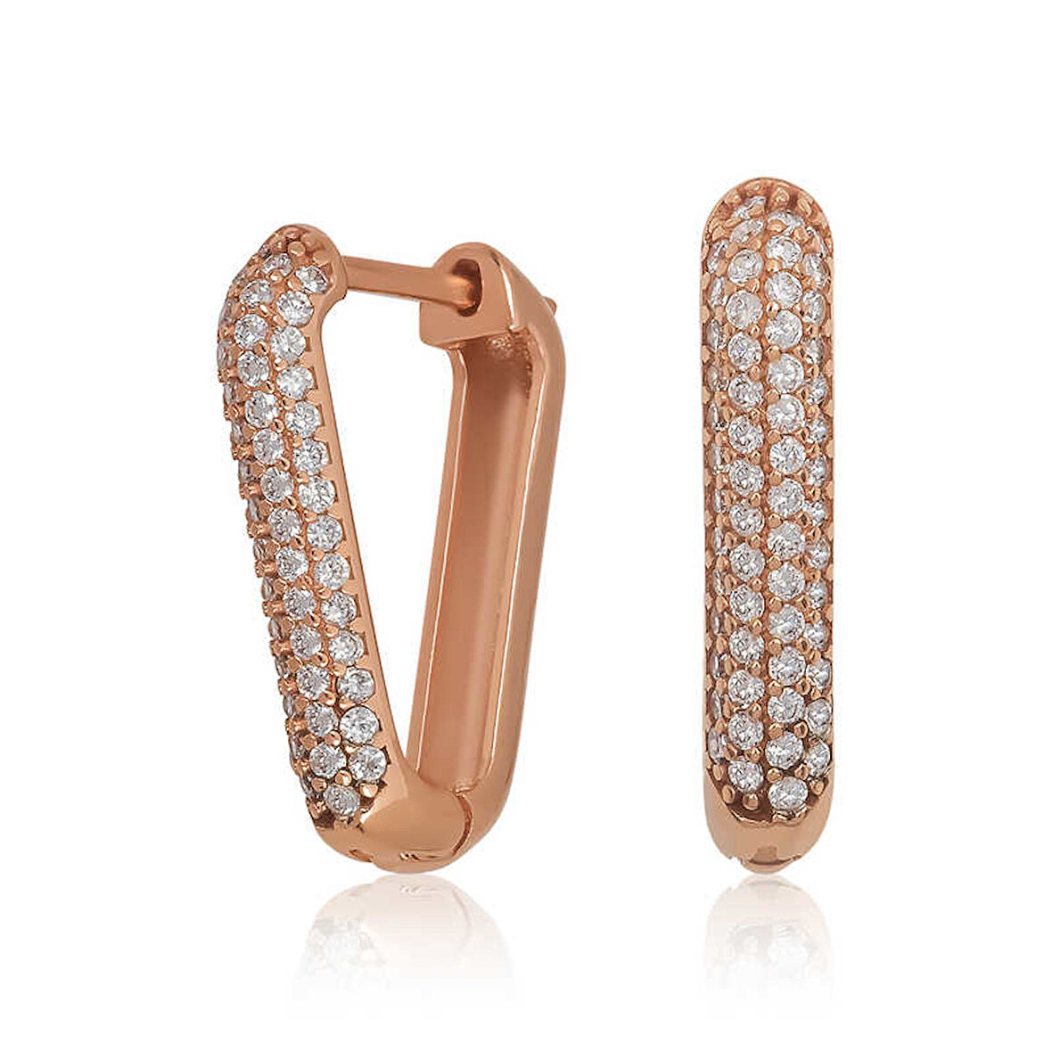 BlackCraft Gümüş Rose Beyaz Taşlı Üçgen Küpe (BC-182A3C)