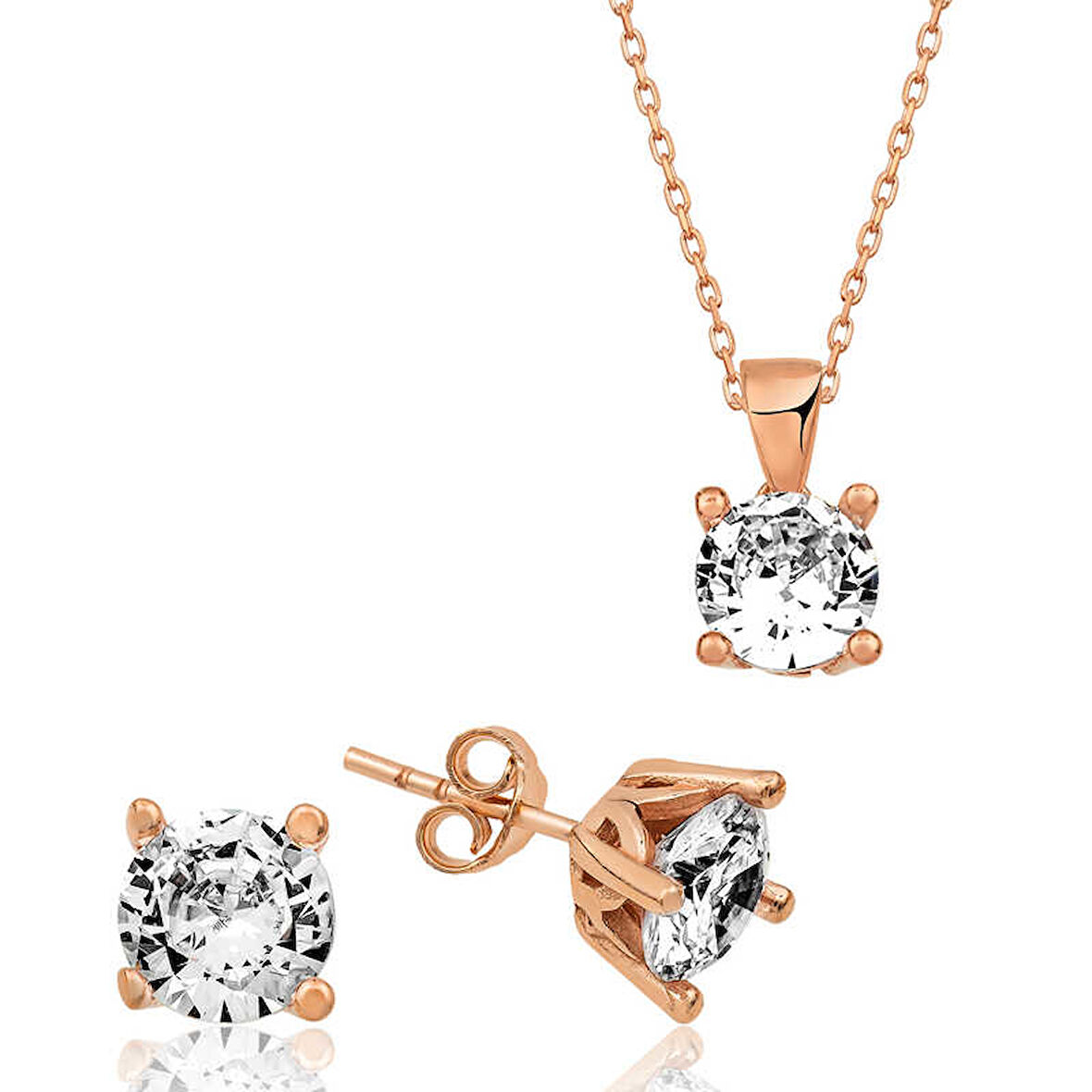 BlackCraft ​925 Ayar Gümüş Rose Tek Taş İkili Set (BC-A593C7)