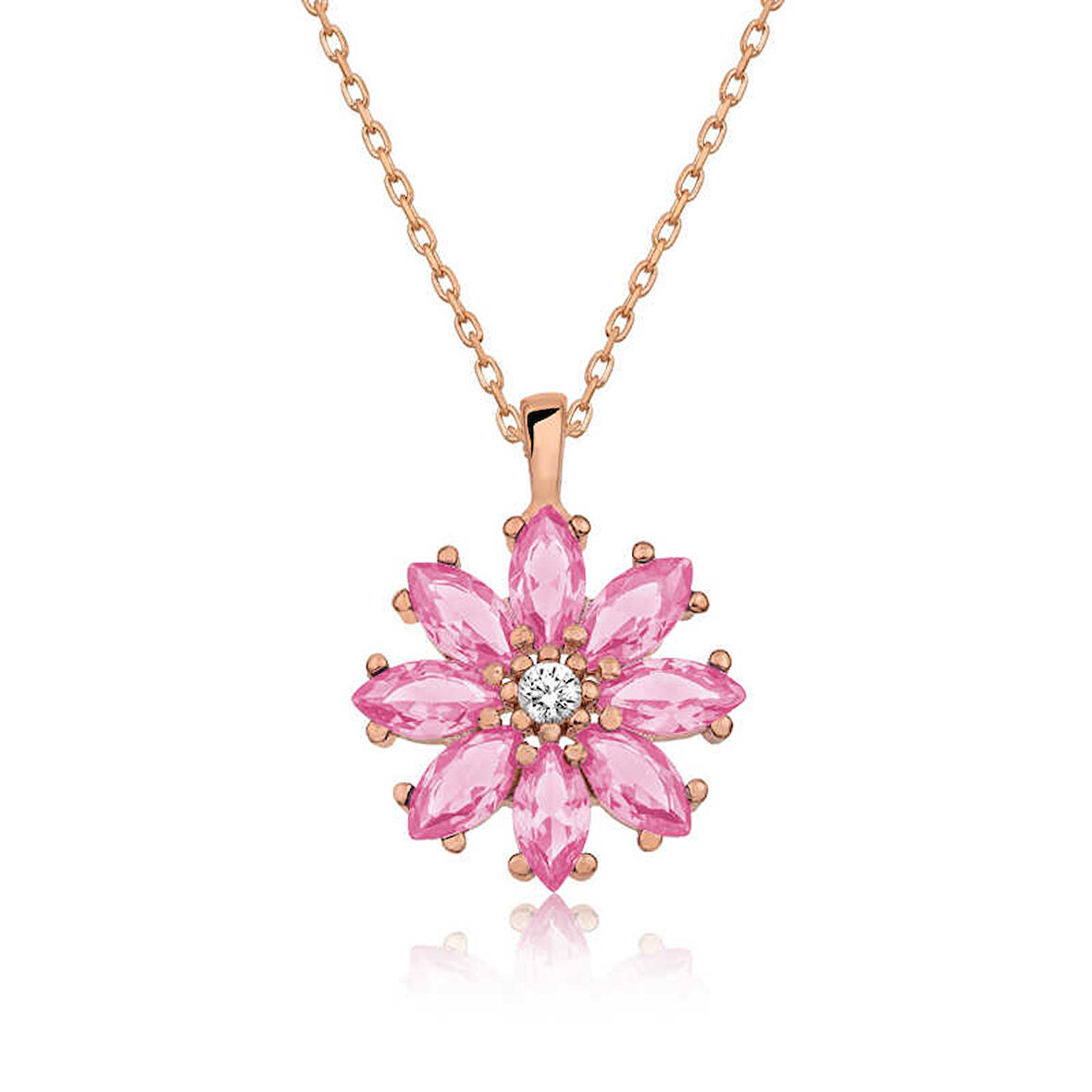 BlackCraft 925 Ayar Gümüş Rose Pembe Çiçek Kadın Gümüş Kolye (BC-7CBA07)