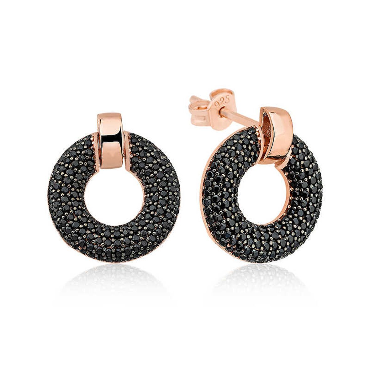 BlackCraft Gümüş Siyah Çok Taşlı Daire Küpe (BC-BCA002)