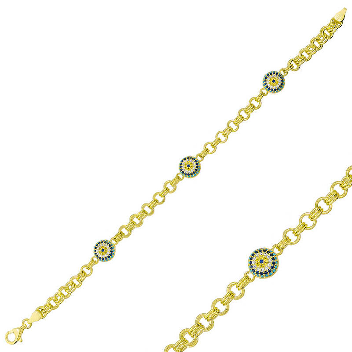 BlackCraft ​925 Ayar Gümüş Gold Sosyete Gözlü Zincir Bileklik (BC-D10B35)