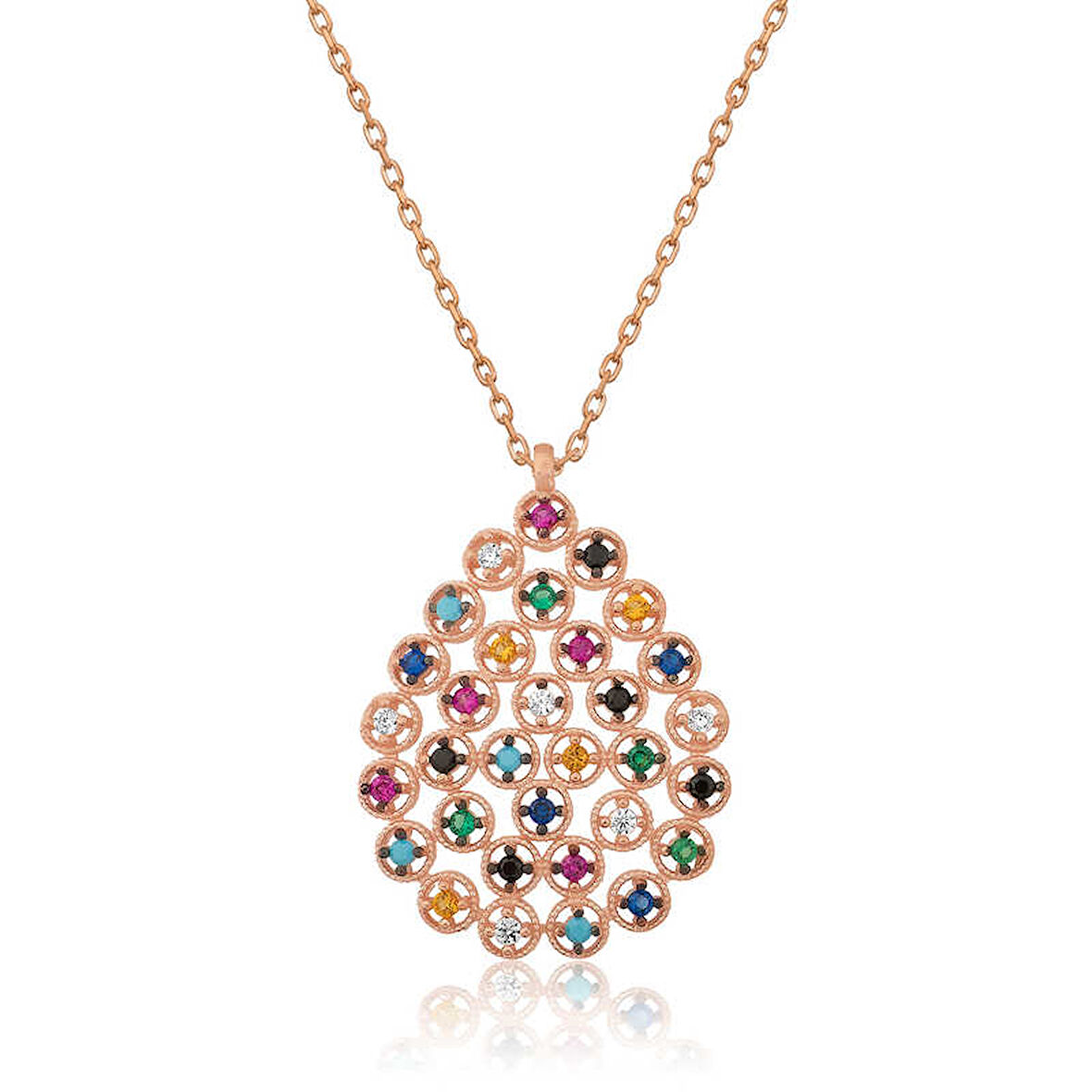 BlackCraft 925 Ayar Gümüş Renkli Taşlı Damla Kadın Gümüş Kolye (BC-2594AB)