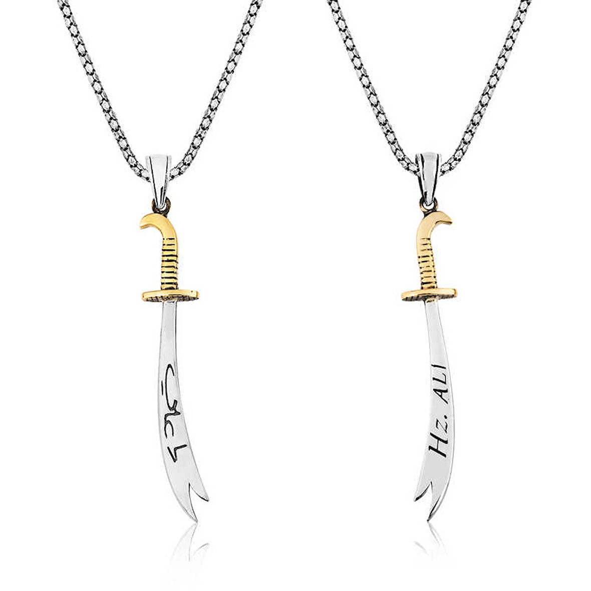 BlackCraft Gümüş Zülfikar Kılıcı Hz. Ali Yazılı Erkek Kolye (BC-69A506)