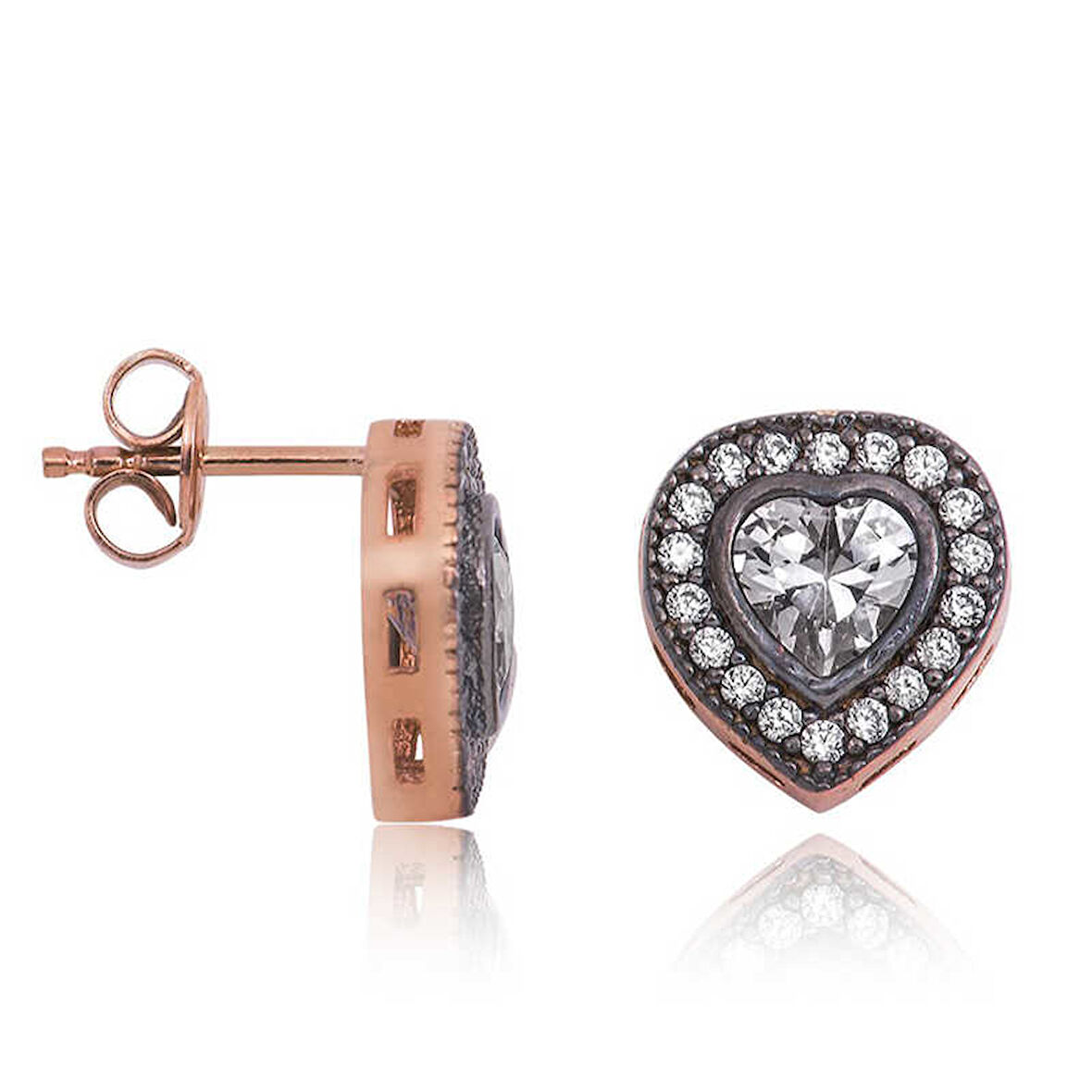 BlackCraft Gümüş Elmas Montür Kalpli Kadın Küpe (BC-54E4B0)