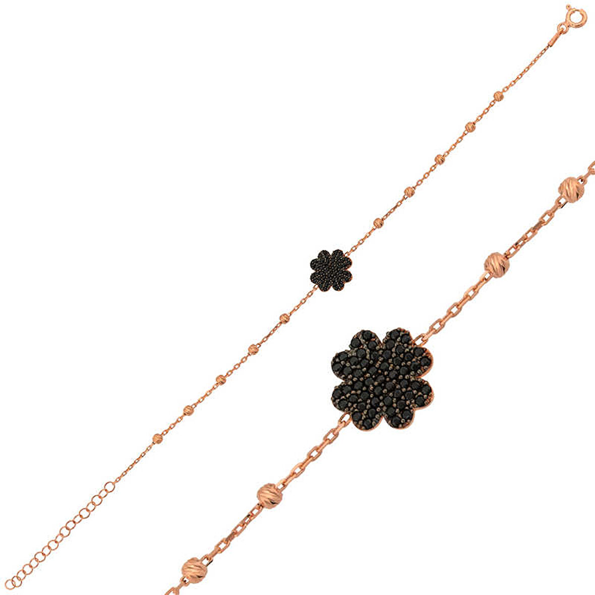 BlackCraft 925 Ayar Gümüş Rose Kalpli Yonca Bileklik (BC-646EED)