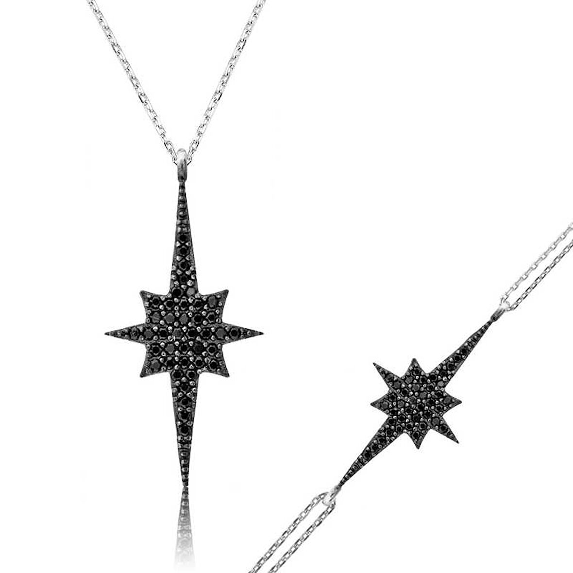 BlackCraft 925 Ayar Gümüş Siyah Kutup Yıldızı Set (BC-C60553)