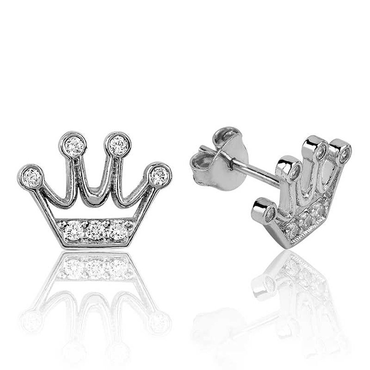 BlackCraft 925 Ayar Gümüş Kraliçe Tacı Çivili Küpe (BC-014E16)