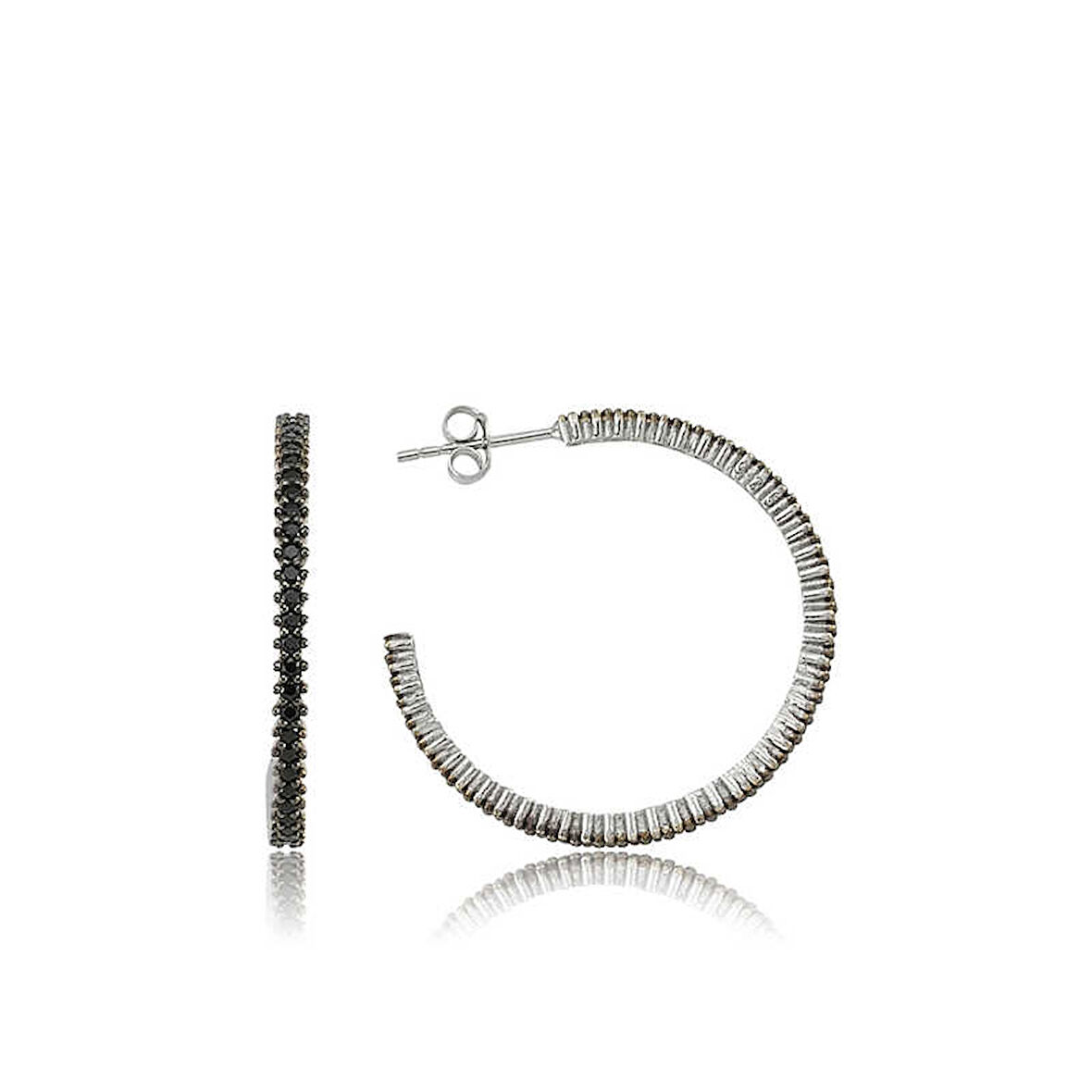 BlackCraft 925 Ayar Gümüş Tamtur Siyah Taşlı Küpe (BC-19A193)