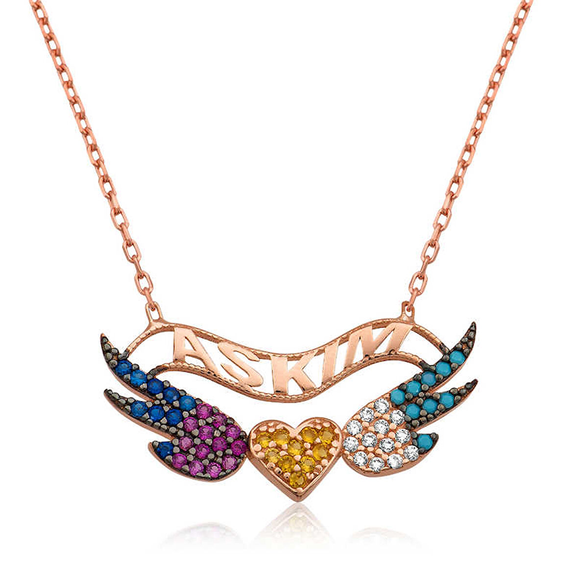 BlackCraft 925 Ayar Gümüş Kanatlı Kalp Kadın Gümüş Kolye (BC-42405E)